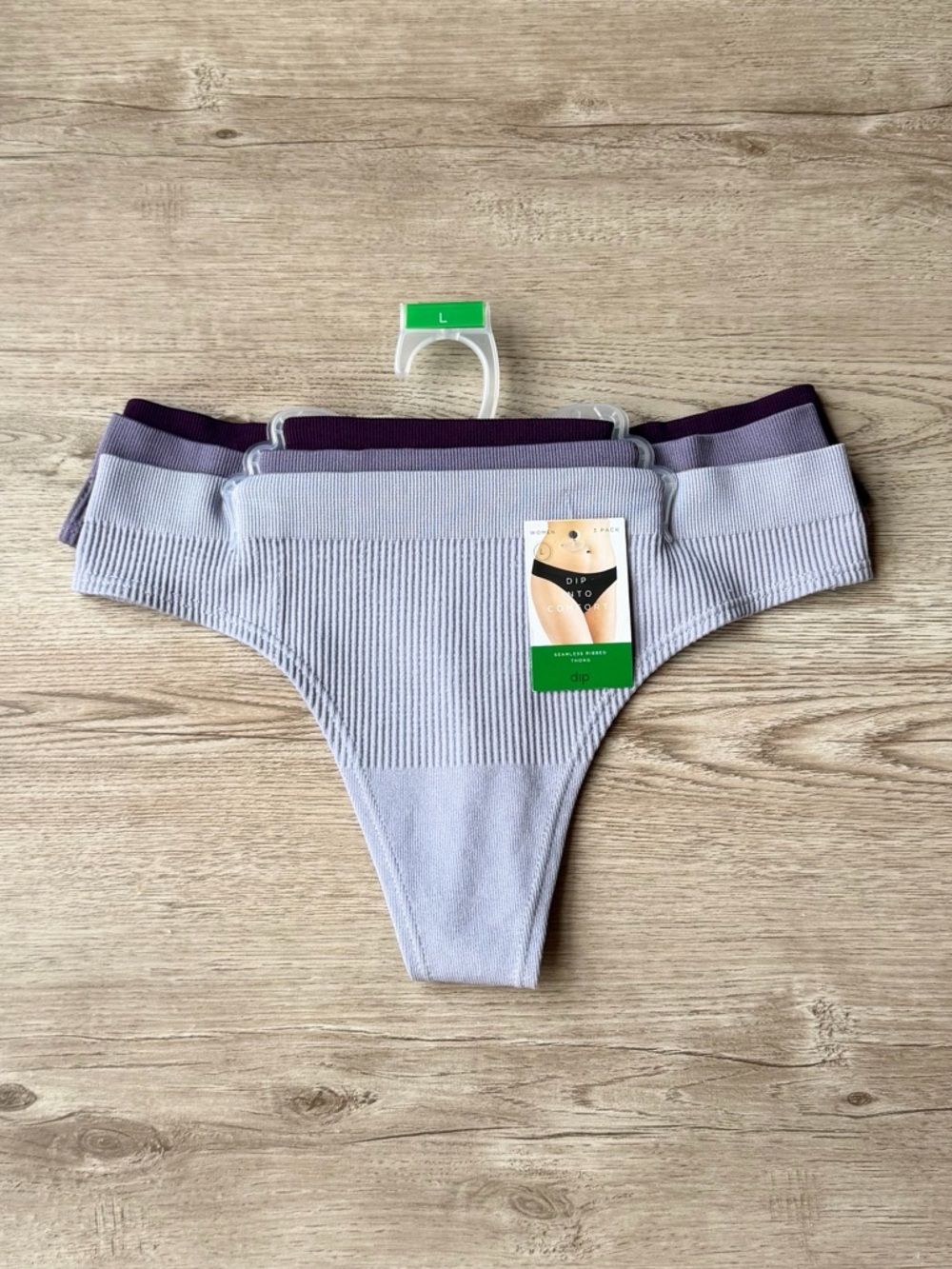 Seamless Ribbed Thong 3 Pack Sz Large Purple Gray Stretch Comfort No Show